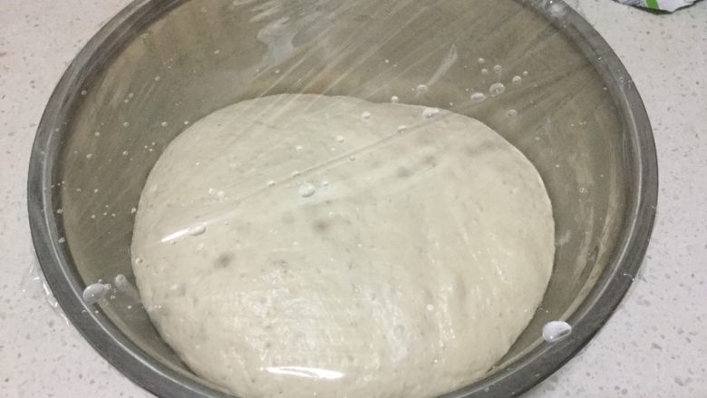 中种椰香老面包&红豆面包,等发酵到微微有气泡的时候就可以了。
