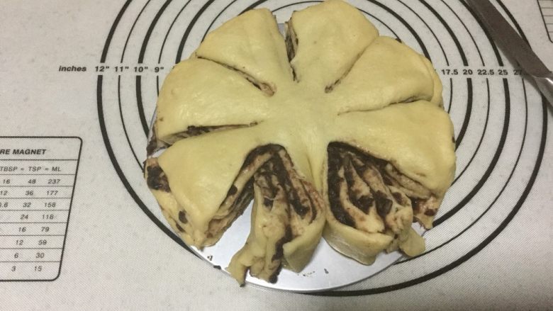 中种椰香老面包&红豆面包,平均切成8份,然后卷起来