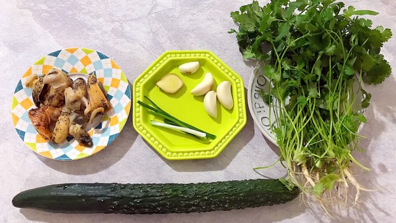 黄瓜香菜拌螺肉(内附独家万能凉拌酱汁),准备食材