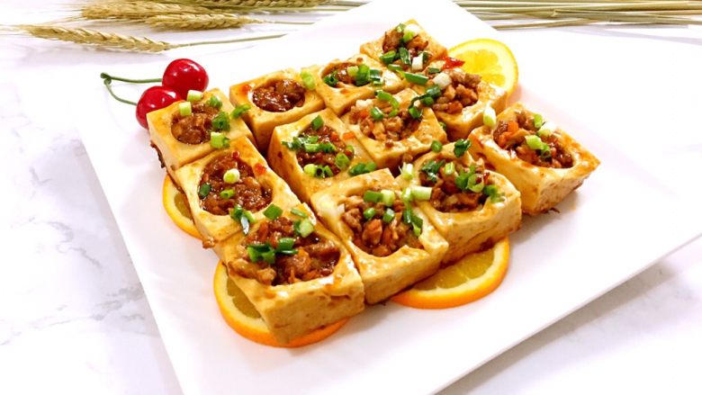 橙香肉末酿豆腐,好吃不长肉