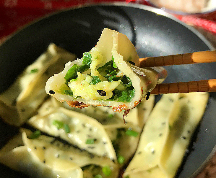 磷虾肉韭菜锅贴,轻轻咬上一口：鲜香味美滑嫩多汁磷虾韭菜锅贴，真的好吃极了