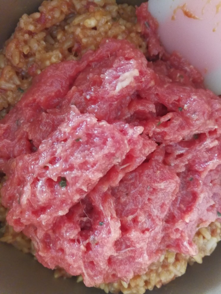 儿时回忆~牛肉糯米丸(二种吃法),加入拌好的牛肉沫