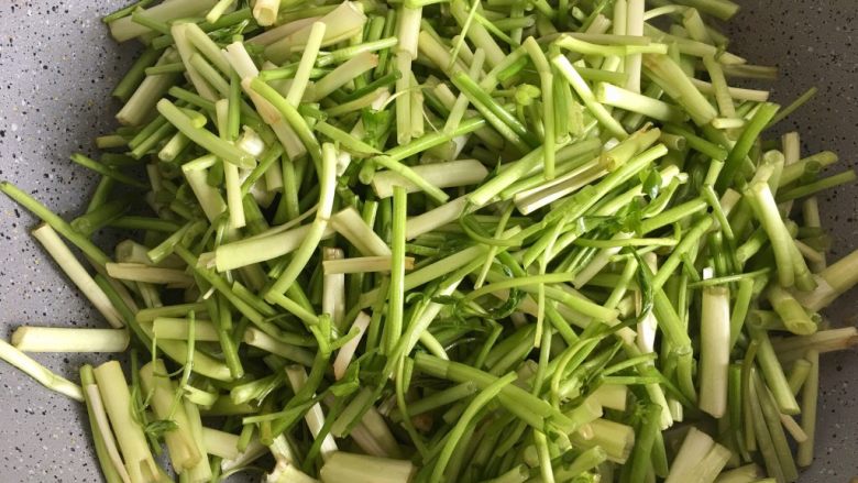 五分钟系列 水芹菜百叶肉丝,锅中倒油加入水芹菜