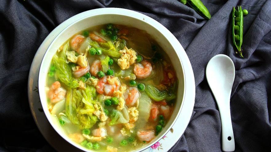 汤羹菜――豌豆虾仁烩白菜