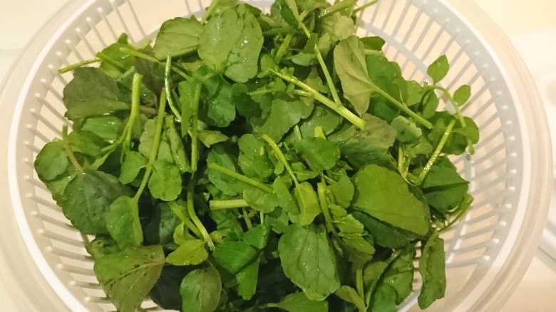 西洋菜柚子沙拉,折好嫩葉嫩莖,洗淨瀝乾水,備用。