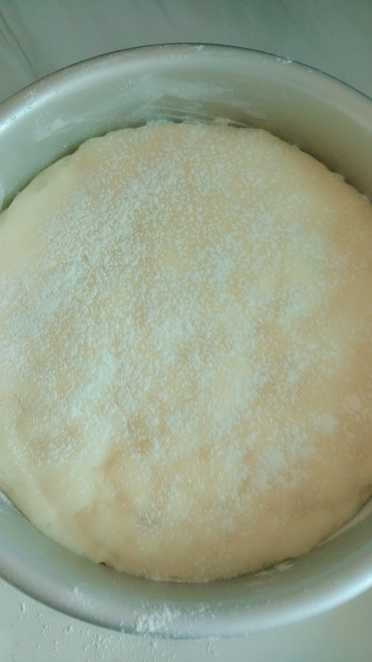 女生福利~全麦豆乳肉松包,发酵完成后,可以在表面轻刷蛋液,也可以筛面粉,我比较懒筛了面粉,刷蛋液烤完表面会比较亮。