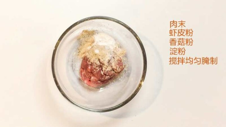 豆腐肉饼,肉末，<a style='color:red;display:inline-block;' href='/shicai/ 71370'>虾皮粉</a>，<a style='color:red;display:inline-block;' href='/shicai/ 10091'>香菇粉</a>，淀粉搅拌均匀