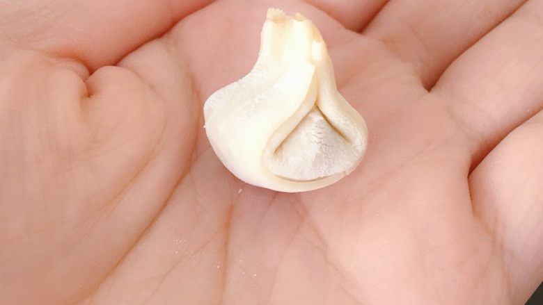 胡萝卜西兰花蛋黄猪肉小馄饨,最后两边对折粘合住,就完成啦