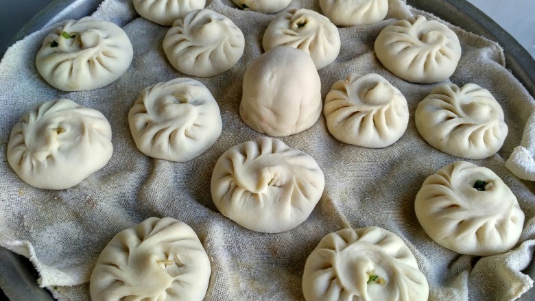 韭菜鸡蛋虾皮包子,起锅烧水,包子凉水入锅,开锅后算时间,蒸15分钟即可,关火后不要立即揭盖,等待5分钟后再揭盖,包子又软又漂亮。