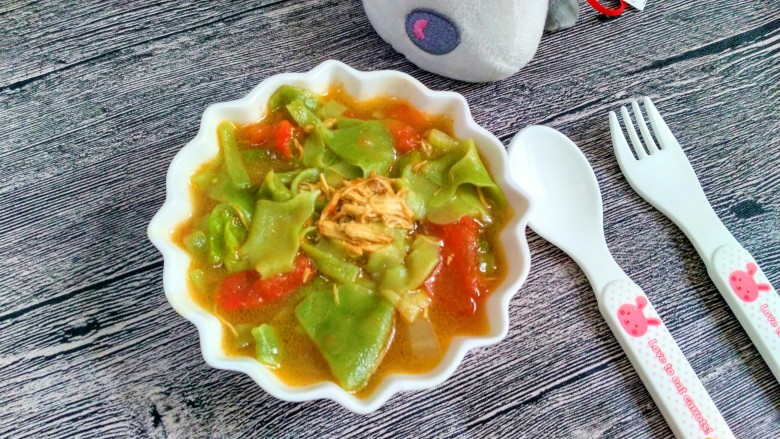 鸡丝菠菜揪片,成品