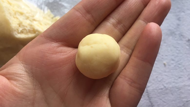 玛格丽特饼干,取出冷藏好的面团,取8克左右一个,揉成小圆球;