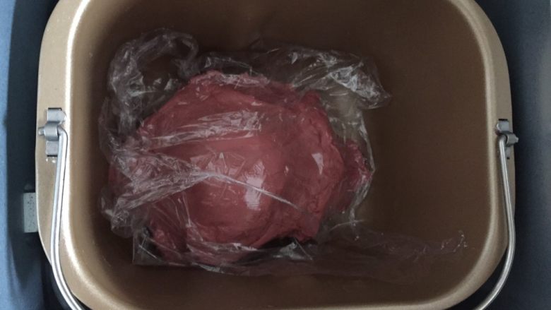 红红火火 花环餐包,整理发酵,盖上保鲜膜,发酵功能50分子至两倍大即可