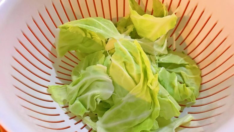 四季菜@豆豉炝炒圆白菜,用手一层一层剥开,撕成大片。