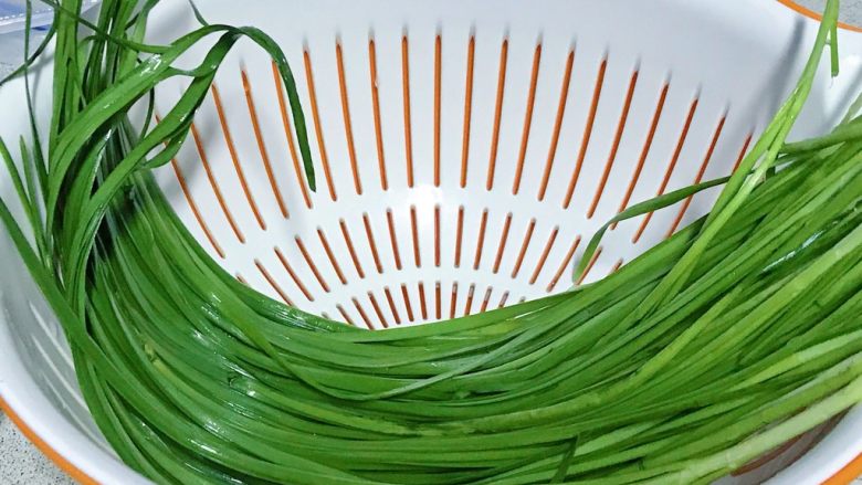 春游食谱~韭菜煎蛋,<a style='color:red;display:inline-block;' href='/shicai/ 116'>韭菜</a>挑掉老叶子,洗净,控干水份。