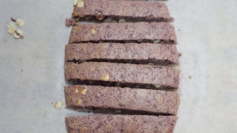 意式紫薯杏仁脆饼,切成你喜欢的大小,放在室温下放置20-30分钟,散去热气