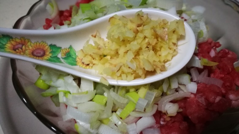做饼+家常千层肉饼,加入葱花<a style='color:red;display:inline-block;' href='/shicai/ 37'>姜</a>末