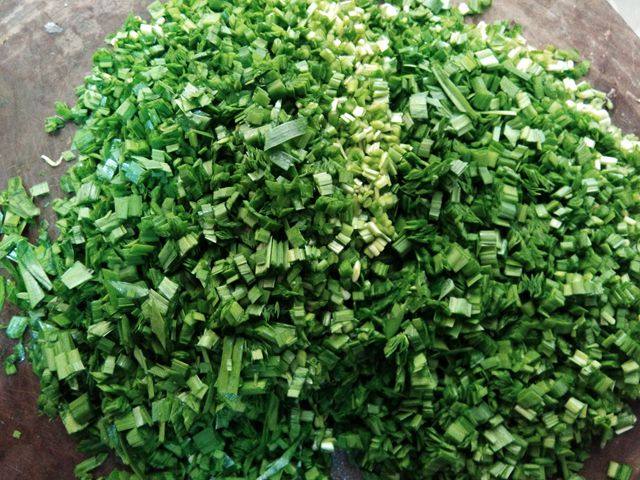 年味饺子——经典韭菜虾仁馅（久财之意，用之不竭）,韭菜切碎用少许食用油拌一下，这样可以减少臭韭菜味还可以减少韭菜出水
