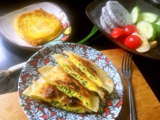 元气早餐：饺子皮做“鸡蛋灌饼”+煎蛋+水果