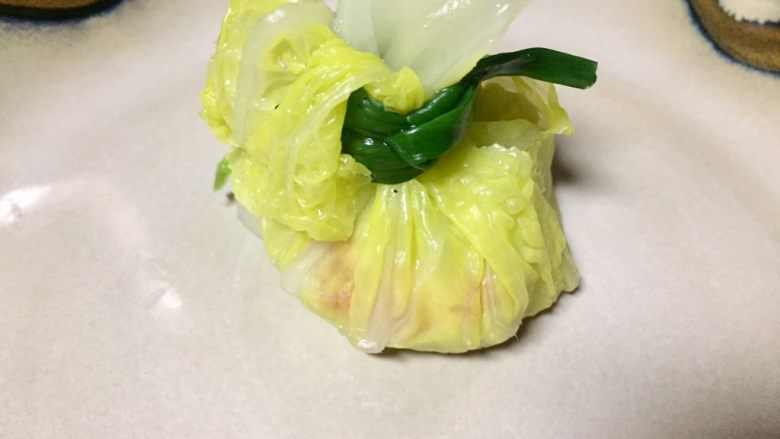 #吉祥菜肴#招财进宝百财福袋,在用大葱叶将口子系住,一个乖巧的白菜福袋就做好了,是不是很小清新呀,全部按此方法包完