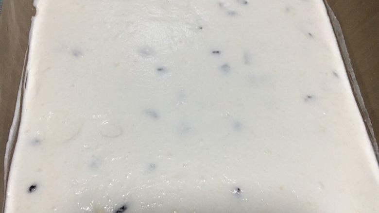 蔓越莓纯蛋白卷,倒入面糊,刮平表面,震出气泡