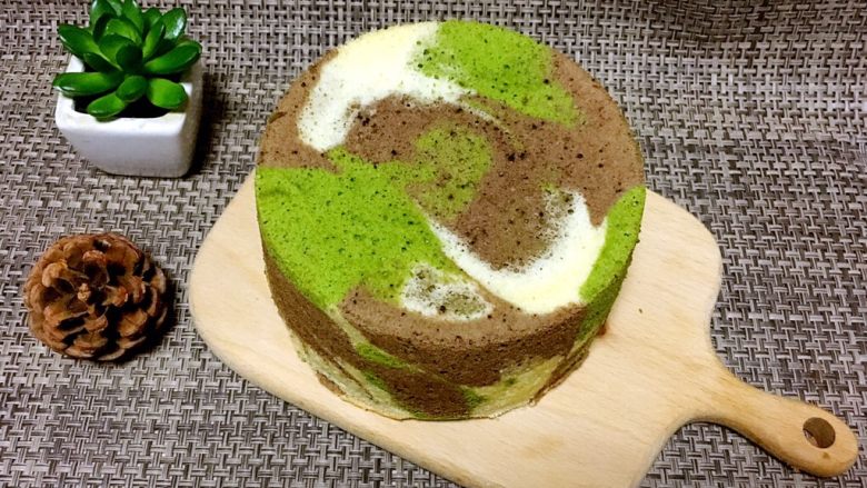 迷彩蛋糕(6寸),出炉倒扣,凉透脱模