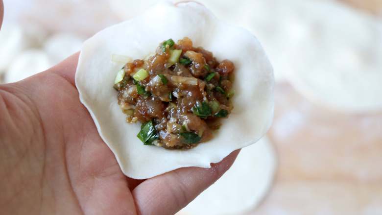 『韭菜饺子』,包上适量的饺子馅儿;