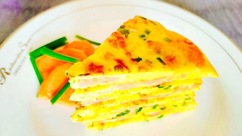 胡萝卜+黄瓜+火腿鸡蛋饼,装盘,是不是看着就很有食欲呢?一份“色香味俱全”的鸡蛋饼就做好了!😁😁😁