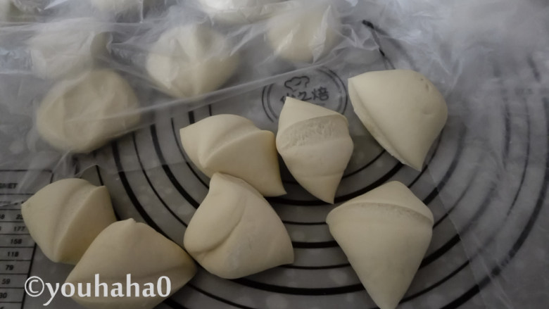 小猪豆沙包,取出发酵后的面团至案板上,撒适量的手粉将面团揉至光滑无气孔的状态,切成自己喜欢的大小