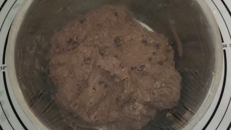 米歇尔可可面包,拌好的面团非常湿润,盖好保鲜膜,室温发酵40分钟。