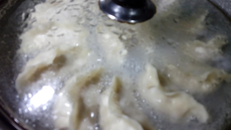 鲜肉锅贴,倒入半碗水,盖上锅盖。水量平锅底就行。
