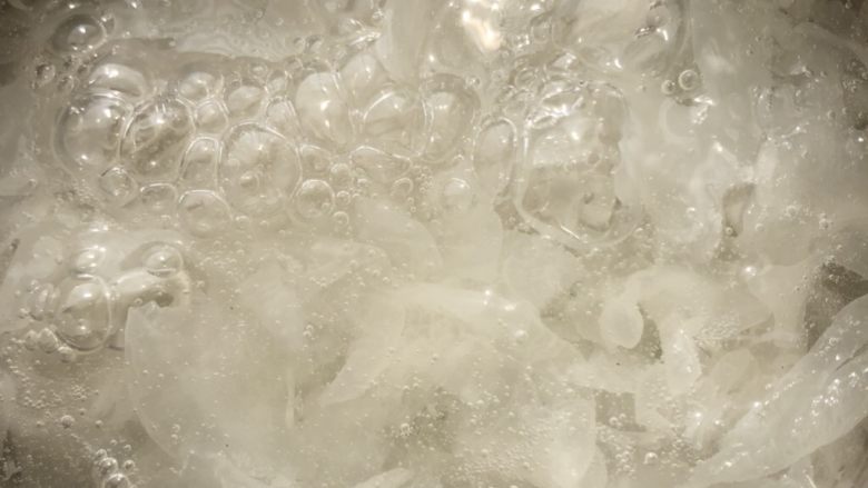 银耳雪梨汤,冷水下银耳煮开后至粘稠 掺水在熬半个小时
