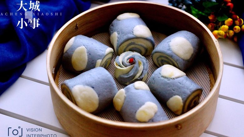 地中海风情之(蓝天白云)双色馒头,成品一