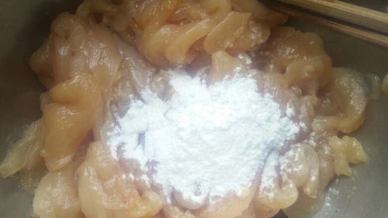 水煮肉片,放入少量淀粉搅拌均匀备用