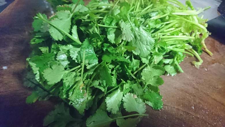 爽辣泡椒牛肉丝,香菜仔细洗干净,(这一步很重要不然吃起来有沙就不好了)