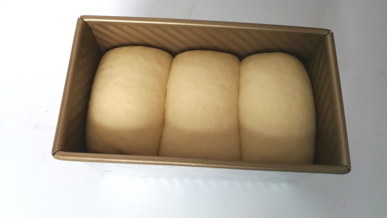 早餐白吐司,盖上盖子,放入温暖处发酵到8分满
