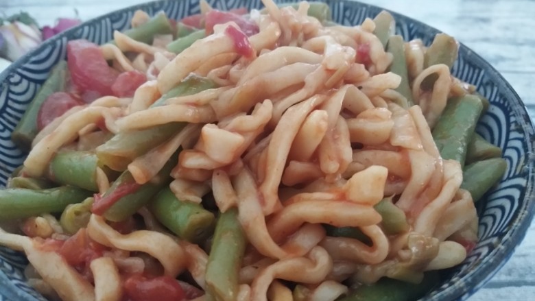 西红柿豆角焖面,自己做的，味道也很不错哦