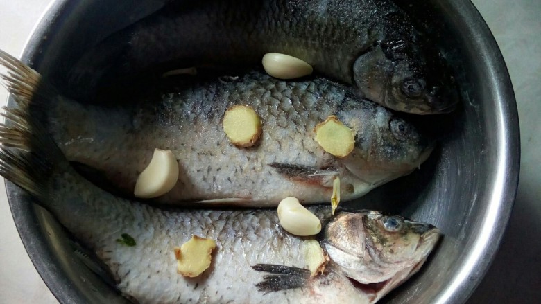 江湖菜 邮亭鲫鱼,<a style='color:red;display:inline-block;' href='/shicai/ 377'>鲫鱼</a>洗净,码味。