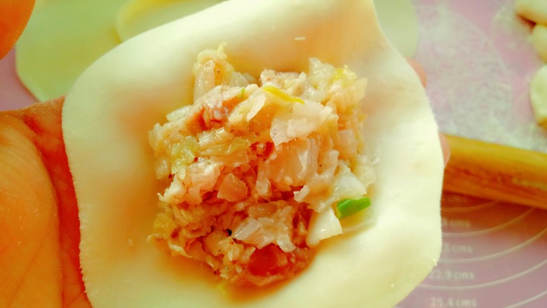 酸菜鲜肉蒸饺(内附冰花煎饺的制作),包入饺子馅