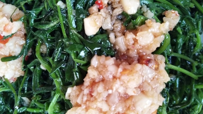 凉拌野豌豆苗,也来张近照,然后拌匀