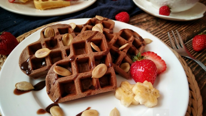 经典格子华夫饼Belgian Waffle(奶香原味&可可味),成品。