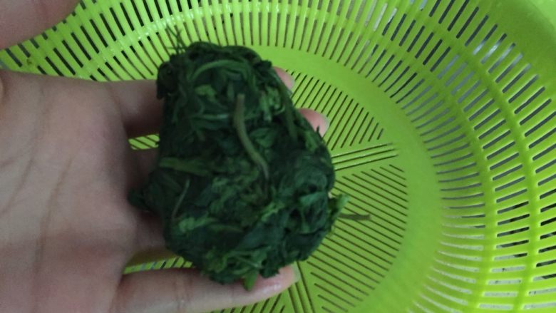 清明时节应节之一——青团果子,将艾草稍放凉挤出水分,目的是为了煮出苦水