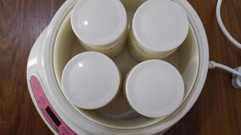 自制酸奶,将玻璃瓶装入酸奶机中，启动酸奶机，设定8个小时。