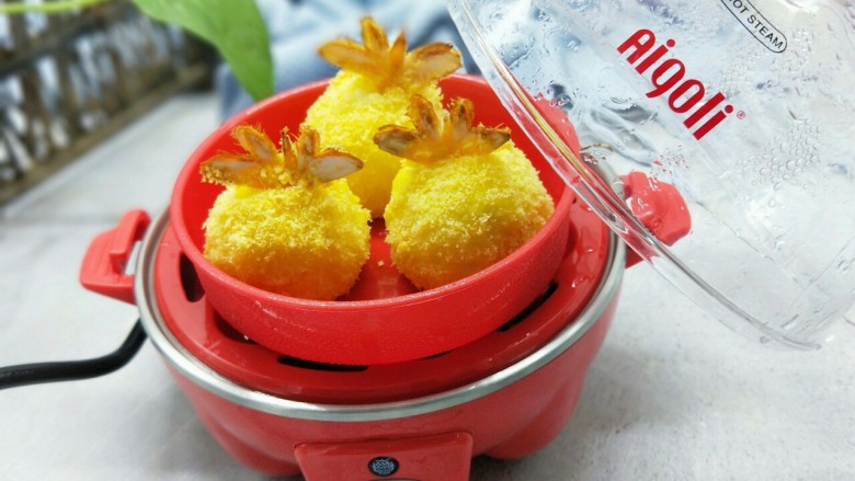 #辅食计划#黄金凤尾虾#煮蛋器版#,凤尾虾蒸好了呦~健康美味,蒸出来的更健康。