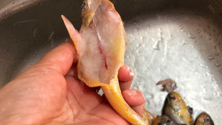糟菜烧小黄鱼,小黄鱼把鳞刮干净,去掉内脏,鱼鳃,全部清洗干净沥水待用