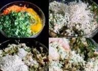 豆腐鸡蛋早餐饼,除油外,继续放虾皮、盐、面粉用手抓匀备用(虾皮如果太咸就不用放盐了)