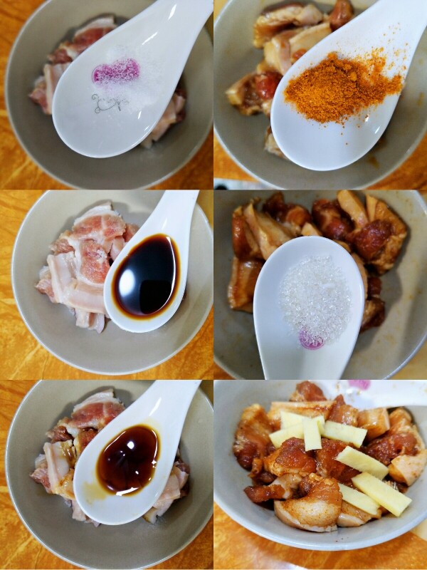 烤五花肉（空气炸锅版的）,五花肉加入适量的<a style='color:red;display:inline-block;' href='/shicai/ 869'>白砂糖</a>。盐。<a style='color:red;display:inline-block;' href='/shicai/ 721'>蚝油</a>。<a style='color:red;display:inline-block;' href='/shicai/ 788'>生抽</a>。姜丝。<a style='color:red;display:inline-block;' href='/shicai/ 761'>辣椒粉</a>搅拌均匀