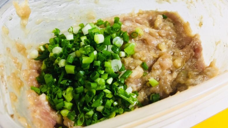 上海菜豆腐皮包肉,放入蚝油,五香粉,盐,白胡椒粉,顺时针搅拌, 冷藏腌制半小时