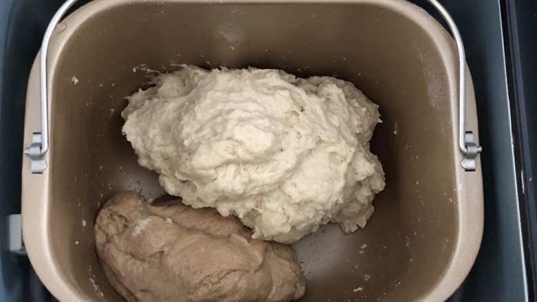 全麦豆沙软欧,搅拌成团后,放入全麦种,中速搅拌
