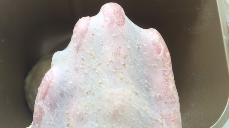 全麦吐司,揉好的面团,切下一小块,可以撑出有弹性的手套膜