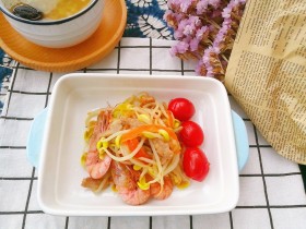 快手菜，肉丝豆芽爆海虾